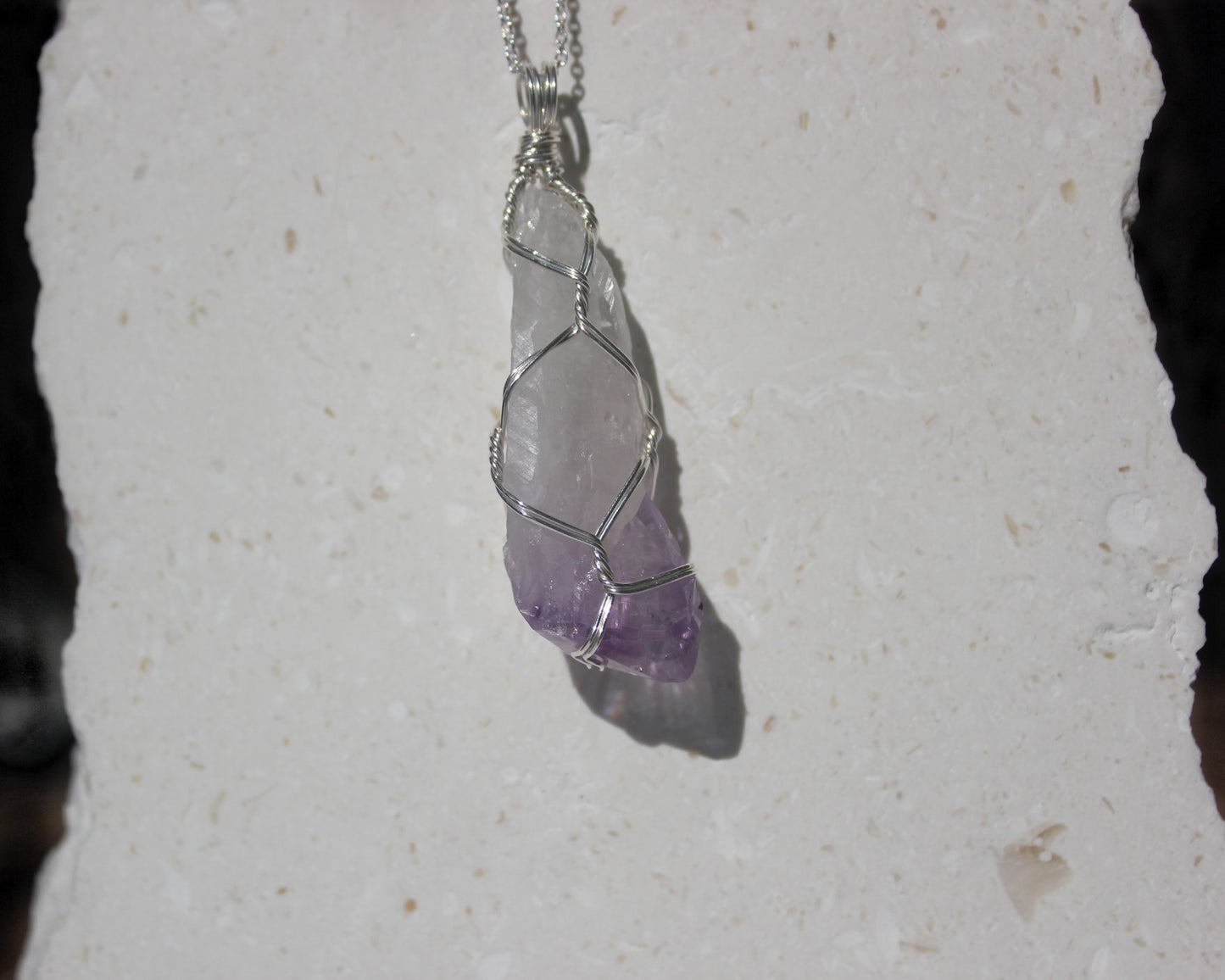 Natural Amethyst & Sterling Silver Crystal Necklace - large pendant