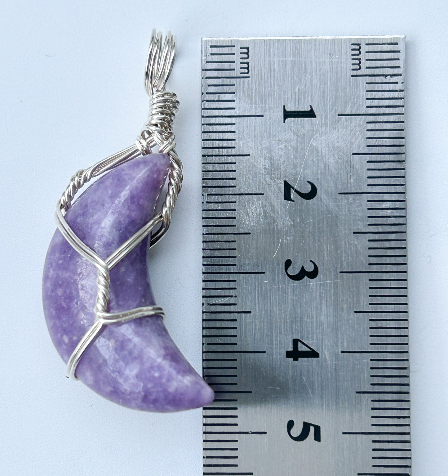 Lepidolite Crescent Moon & Sterling Silver Crystal Necklace
