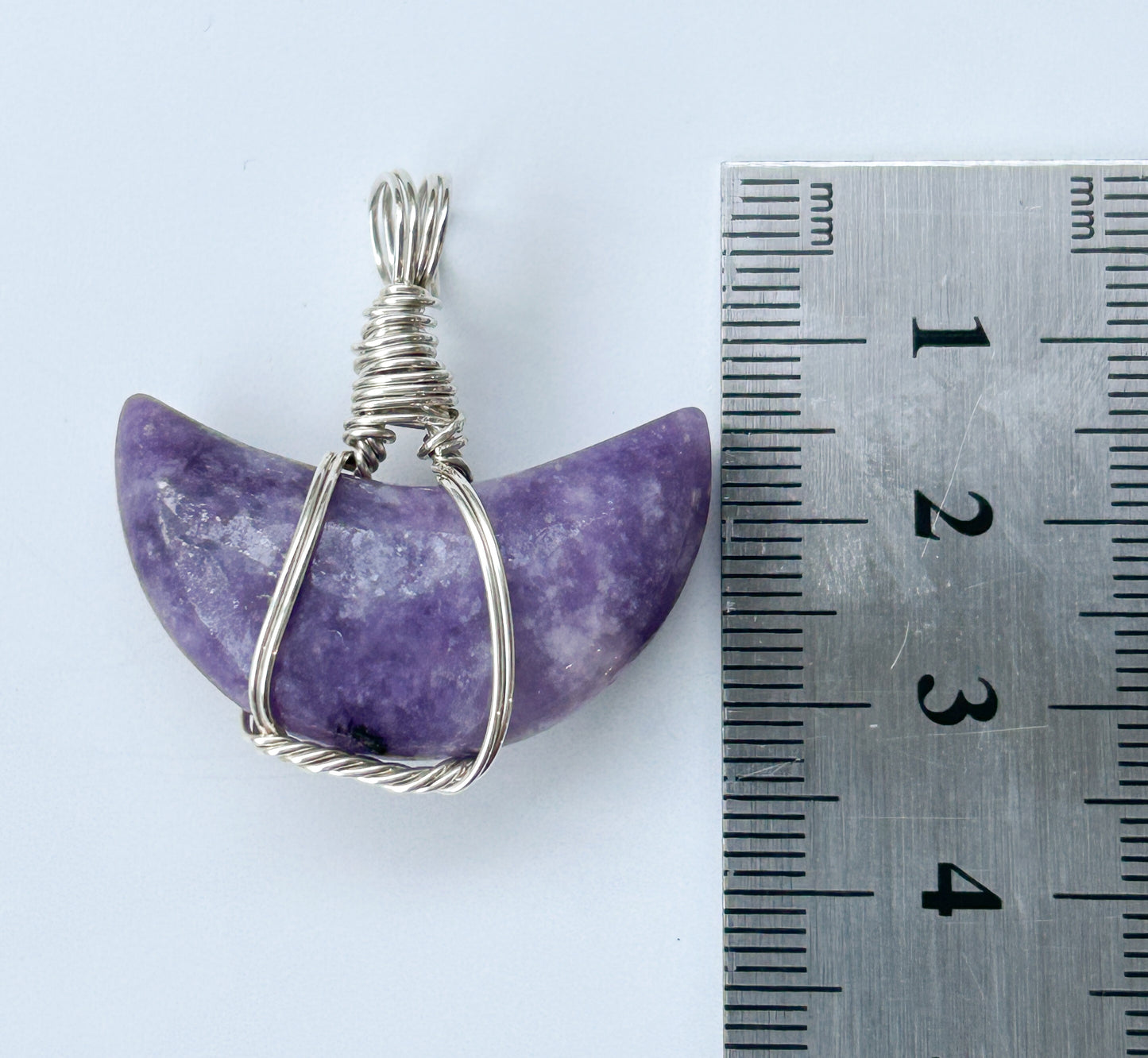 Lepidolite Crescent Moon & Sterling Silver Crystal Necklace