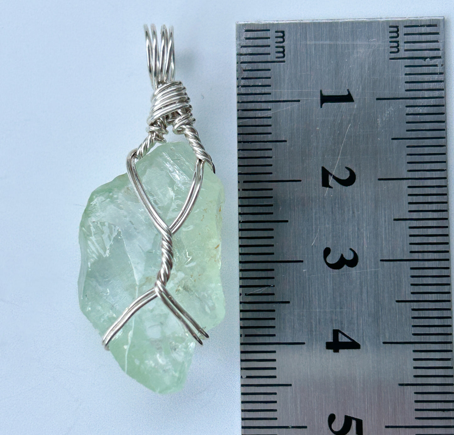 Green Calcite & Sterling Silver Crystal Necklace