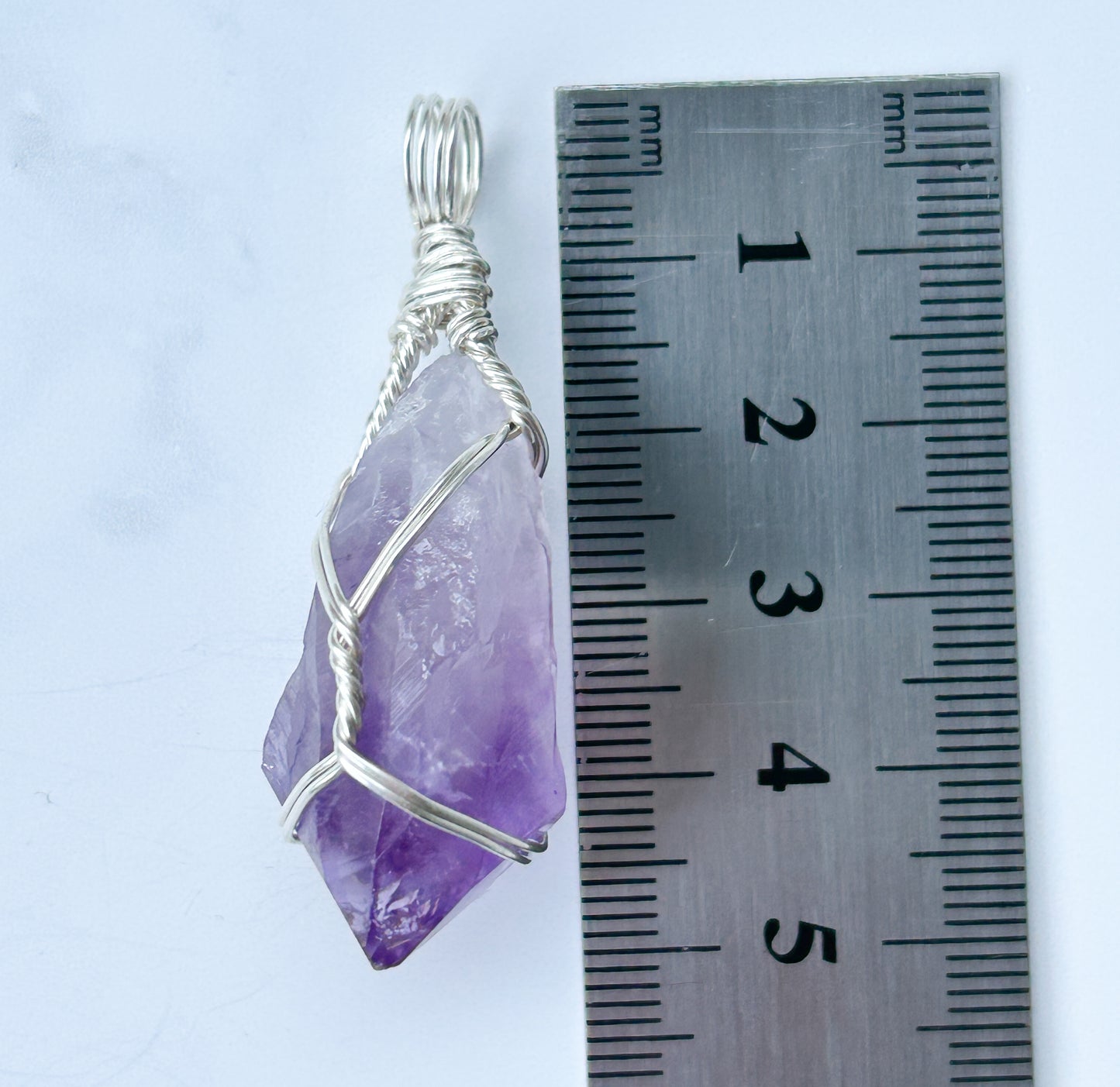Natural Amethyst & Sterling Silver Crystal Necklace - medium pendant