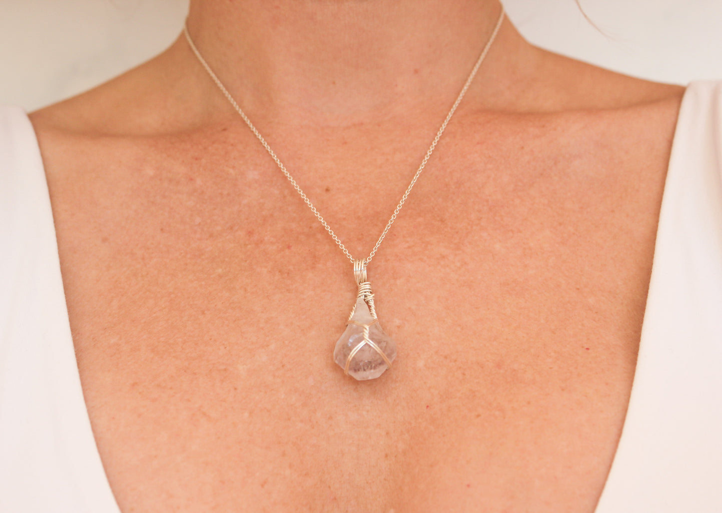 Natural Amethyst & Sterling Silver Crystal Necklace - small pendant