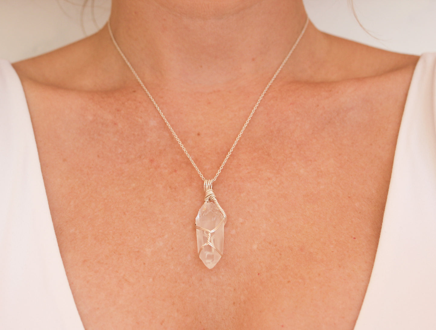 Lemurian Quartz & Sterling Silver Crystal Necklace