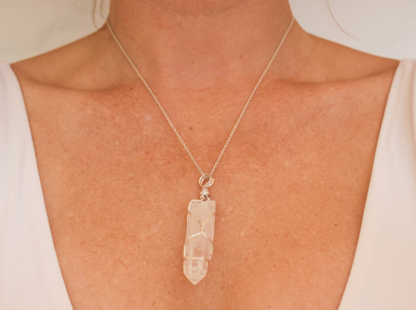 Clear Quartz & Sterling Silver Crystal Necklace - large pendant