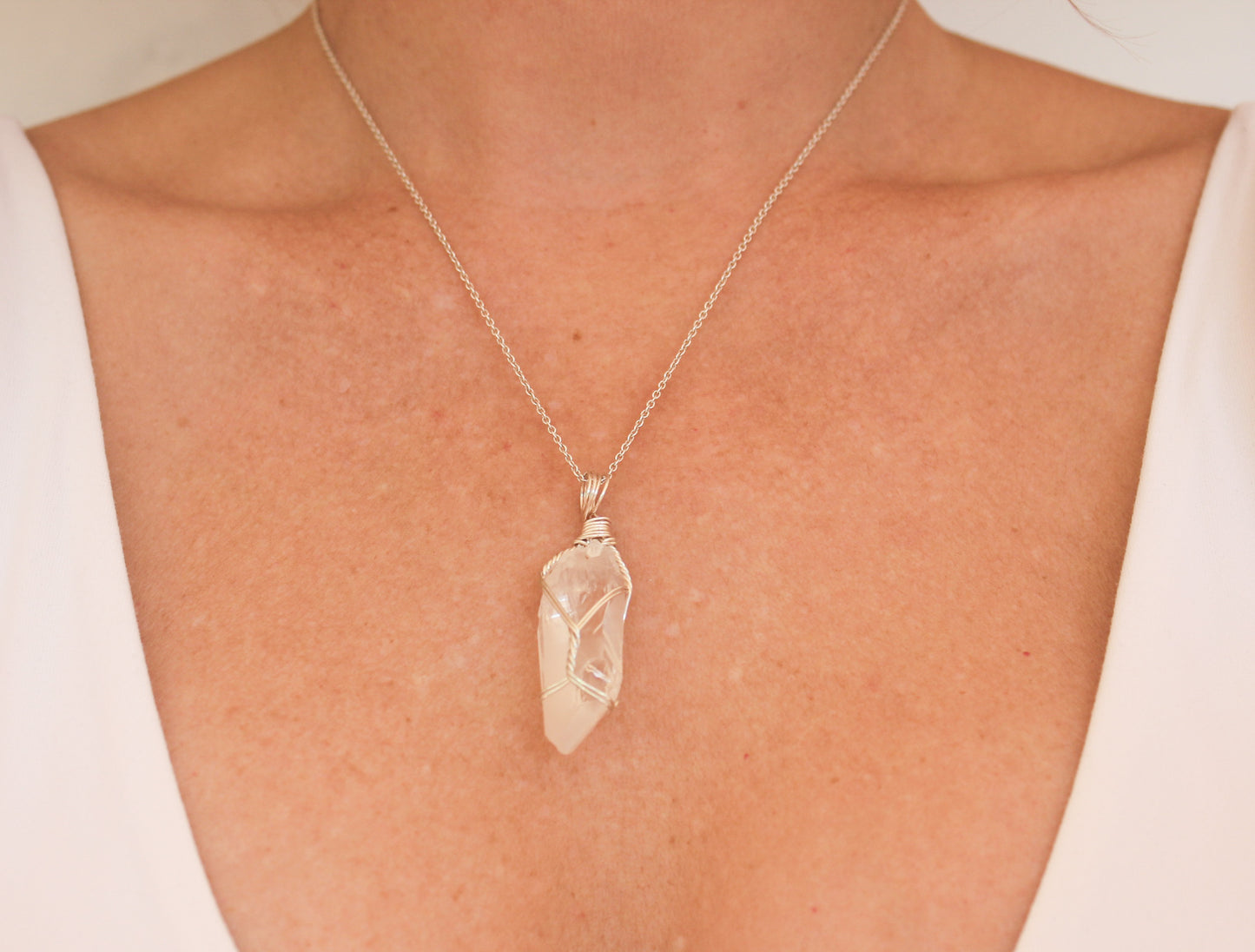 Lemurian Quartz & Sterling Silver Crystal Necklace