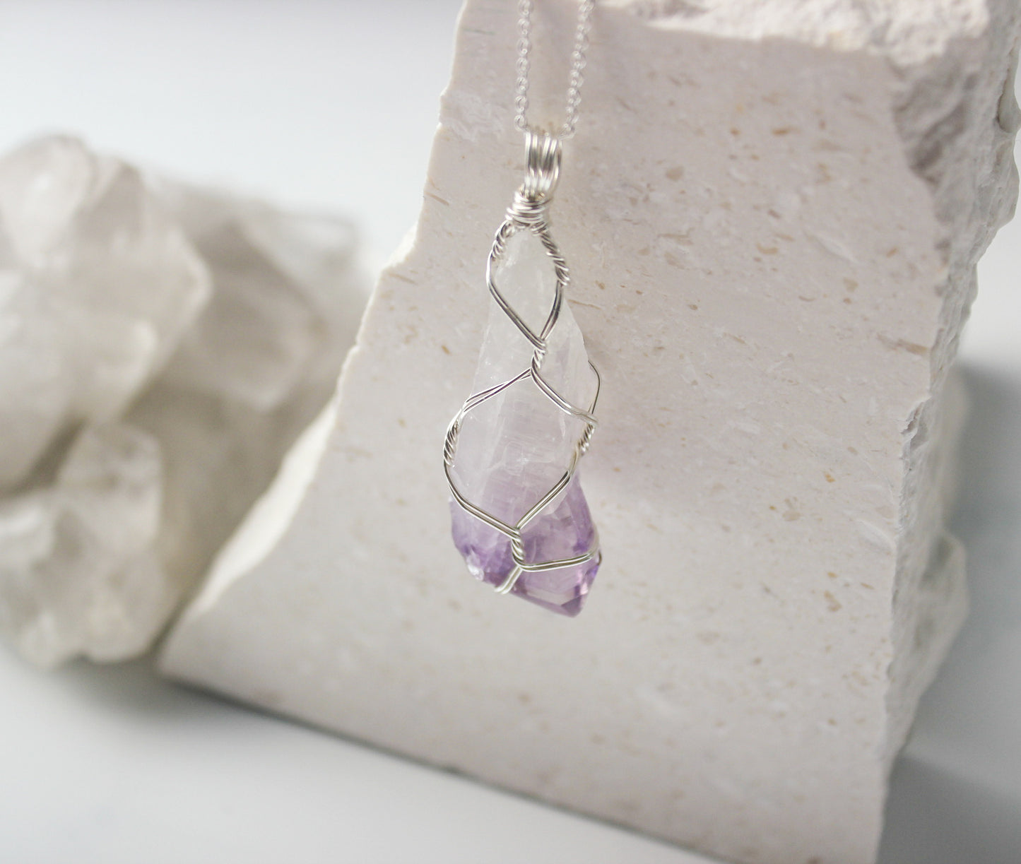 Natural Amethyst & Sterling Silver Crystal Necklace - large pendant