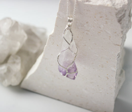 Natural Amethyst & Sterling Silver Crystal Necklace - large pendant