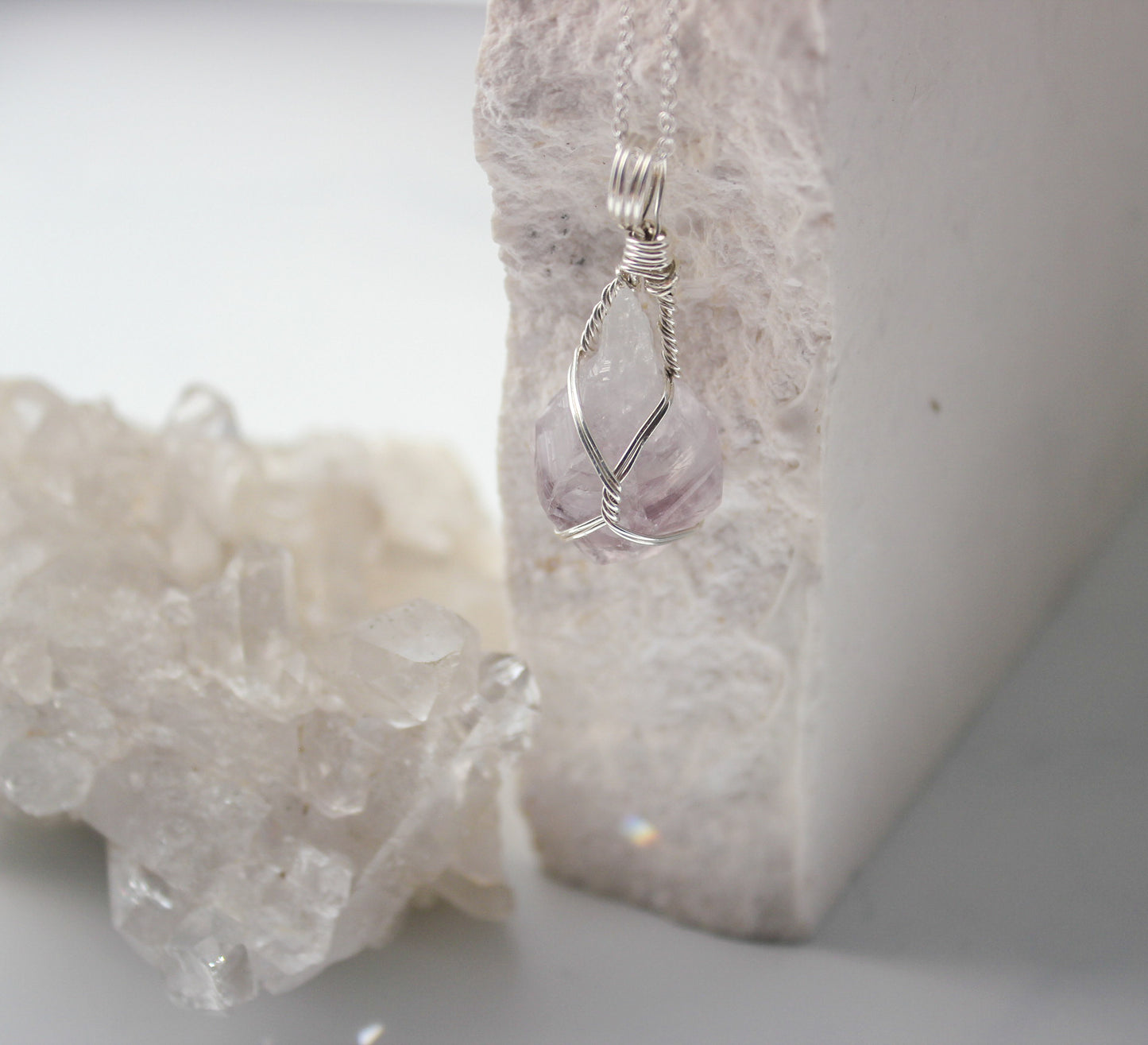 Natural Amethyst & Sterling Silver Crystal Necklace - small pendant