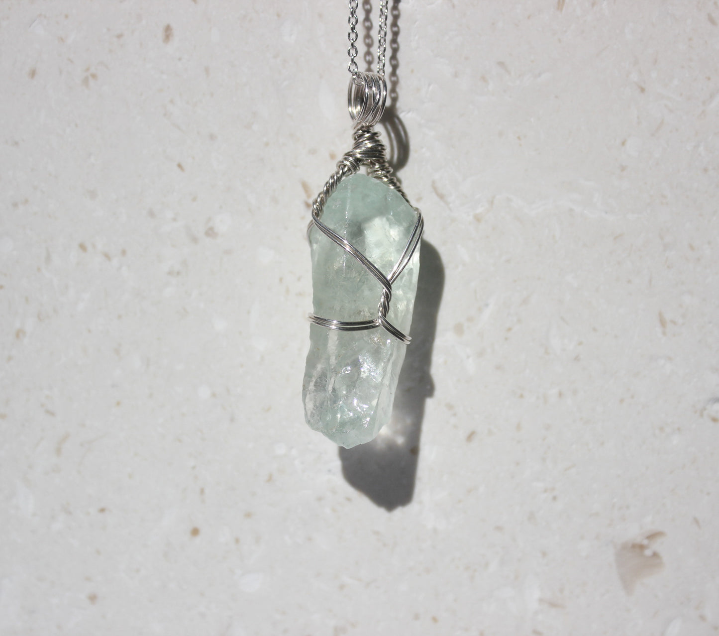 Green Calcite & Sterling Silver Crystal Necklace