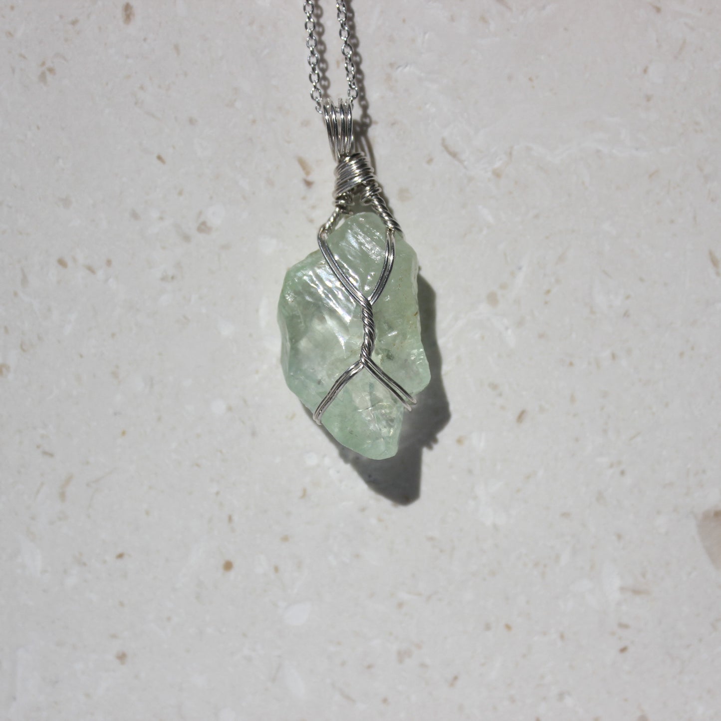 Green Calcite & Sterling Silver Crystal Necklace