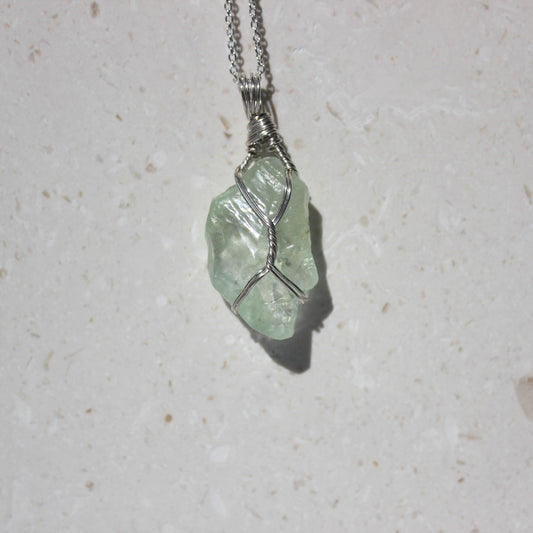 Green Calcite & Sterling Silver Crystal Necklace