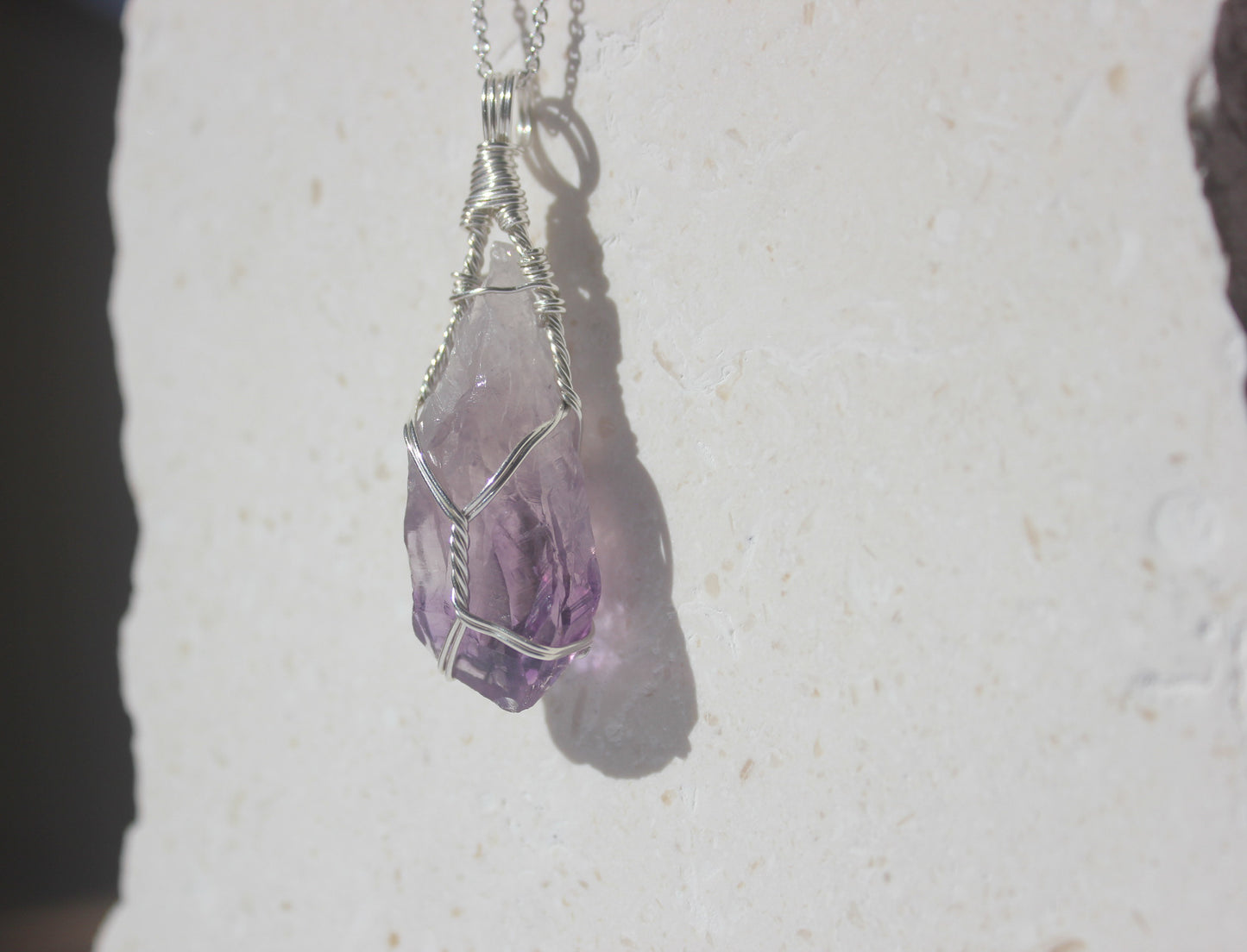 Natural Amethyst & Sterling Silver Crystal Necklace - medium pendant