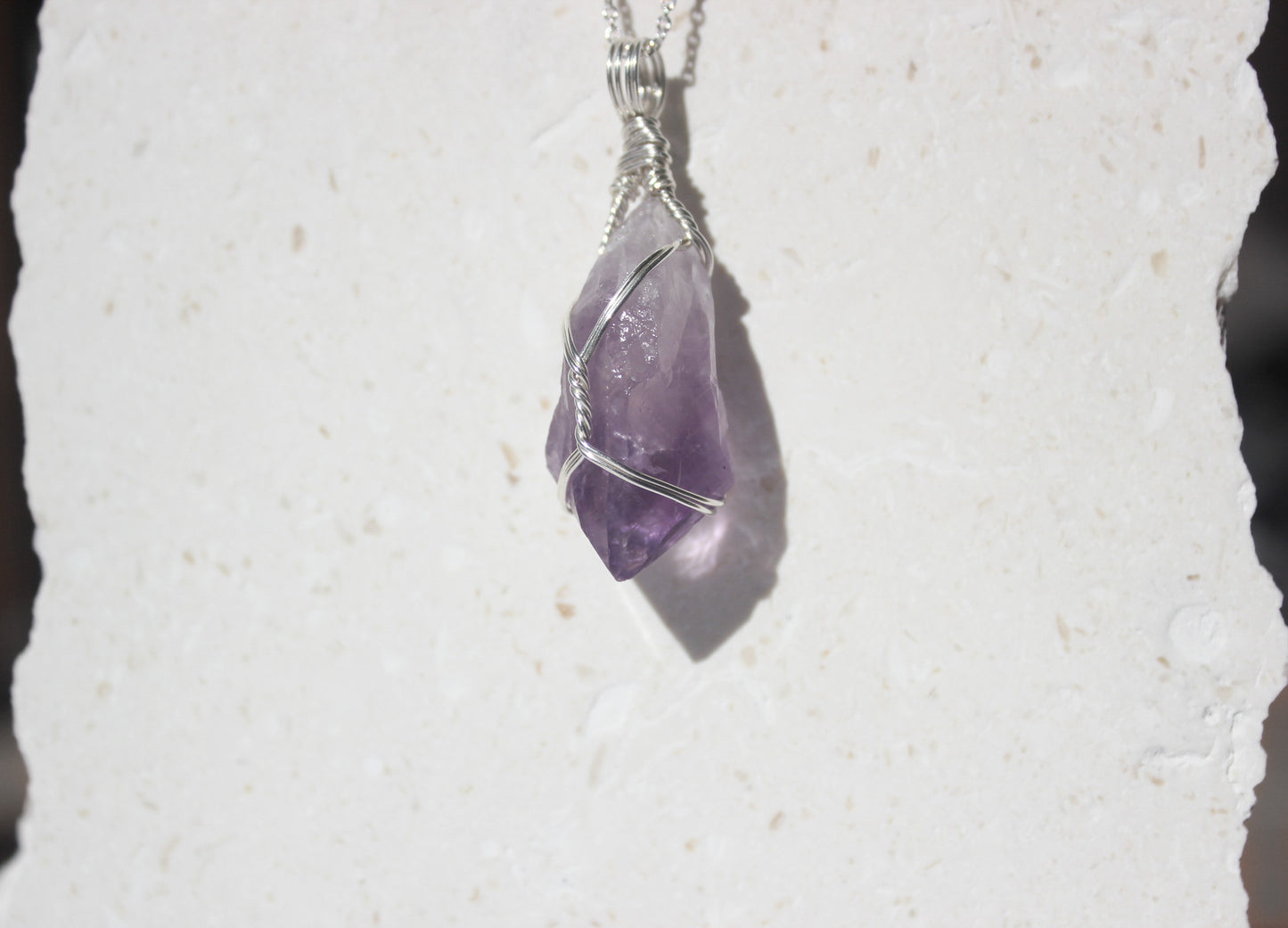 Natural Amethyst & Sterling Silver Crystal Necklace - medium pendant