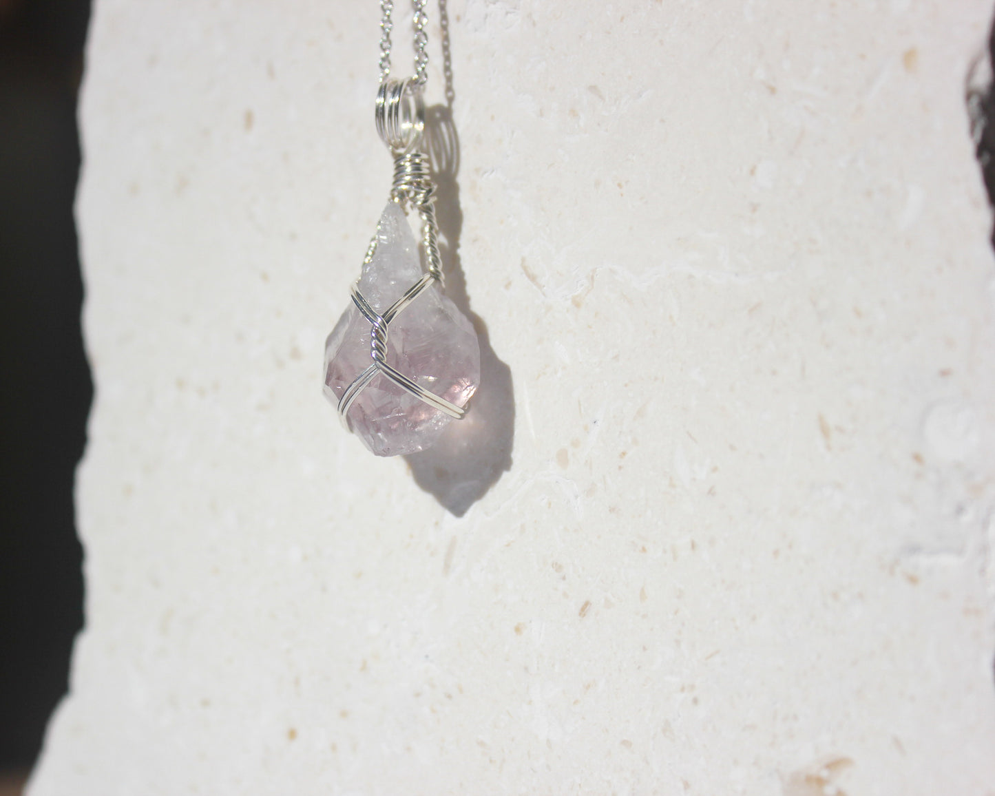 Natural Amethyst & Sterling Silver Crystal Necklace - small pendant