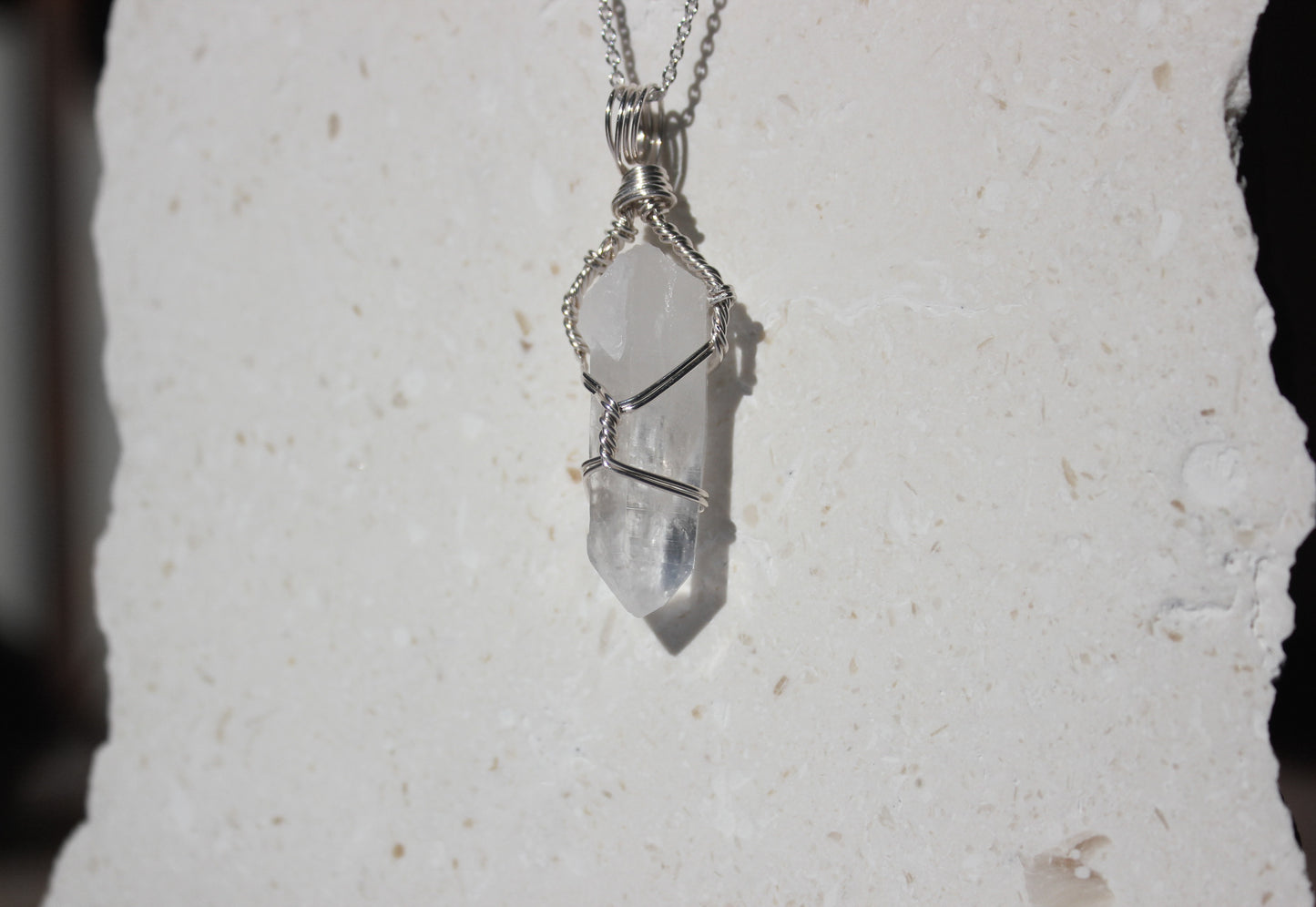 Clear Quartz & Sterling Silver Crystal Necklace - medium pendant
