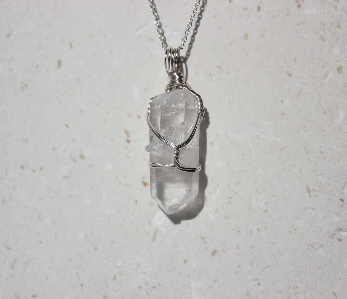 Clear Quartz & Sterling Silver Crystal Necklace - medium pendant