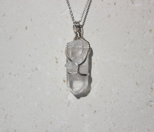 Clear Quartz & Sterling Silver Crystal Necklace - medium pendant