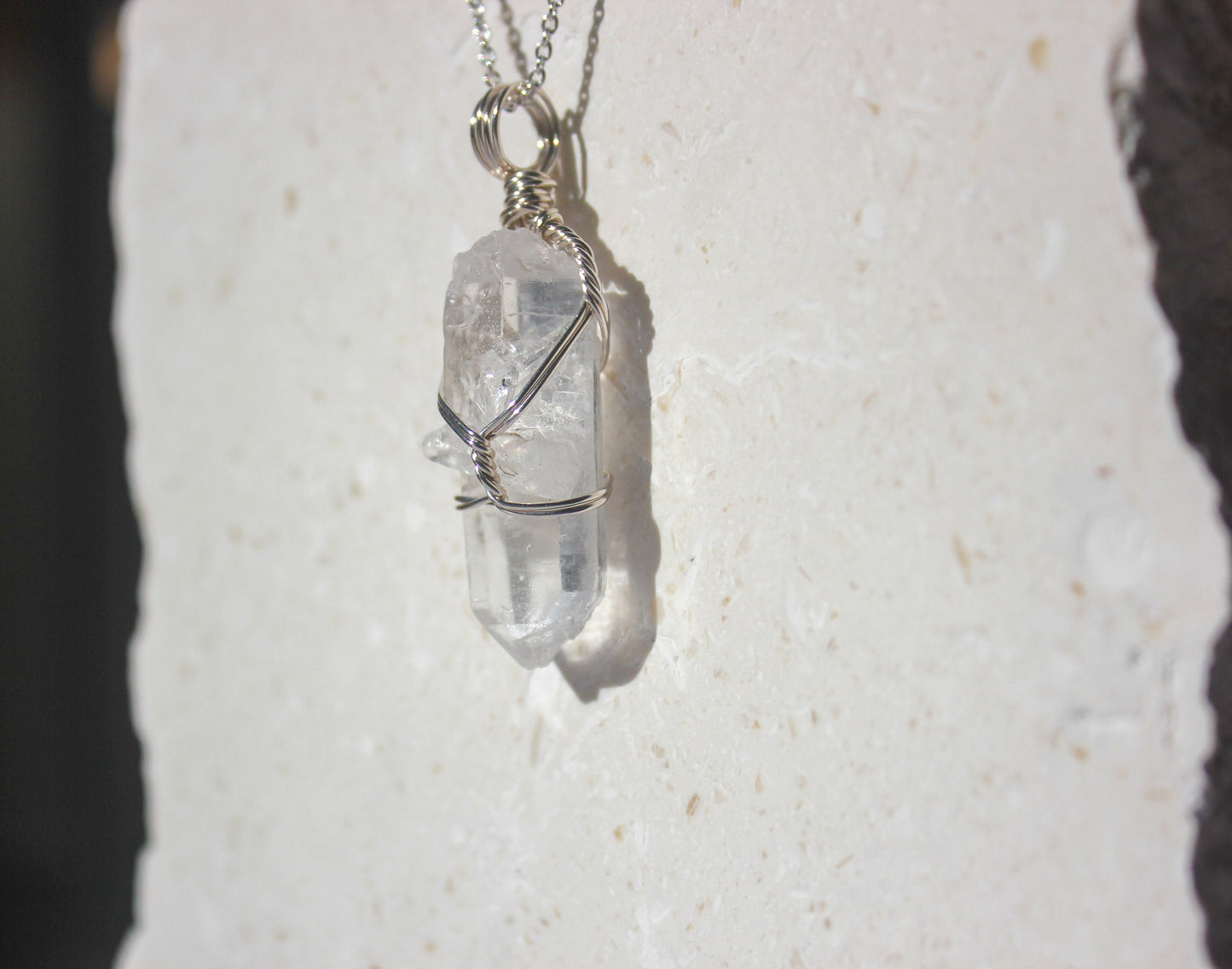 Clear Quartz & Sterling Silver Crystal Necklace - medium pendant