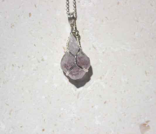 Natural Amethyst & Sterling Silver Crystal Necklace - small pendant