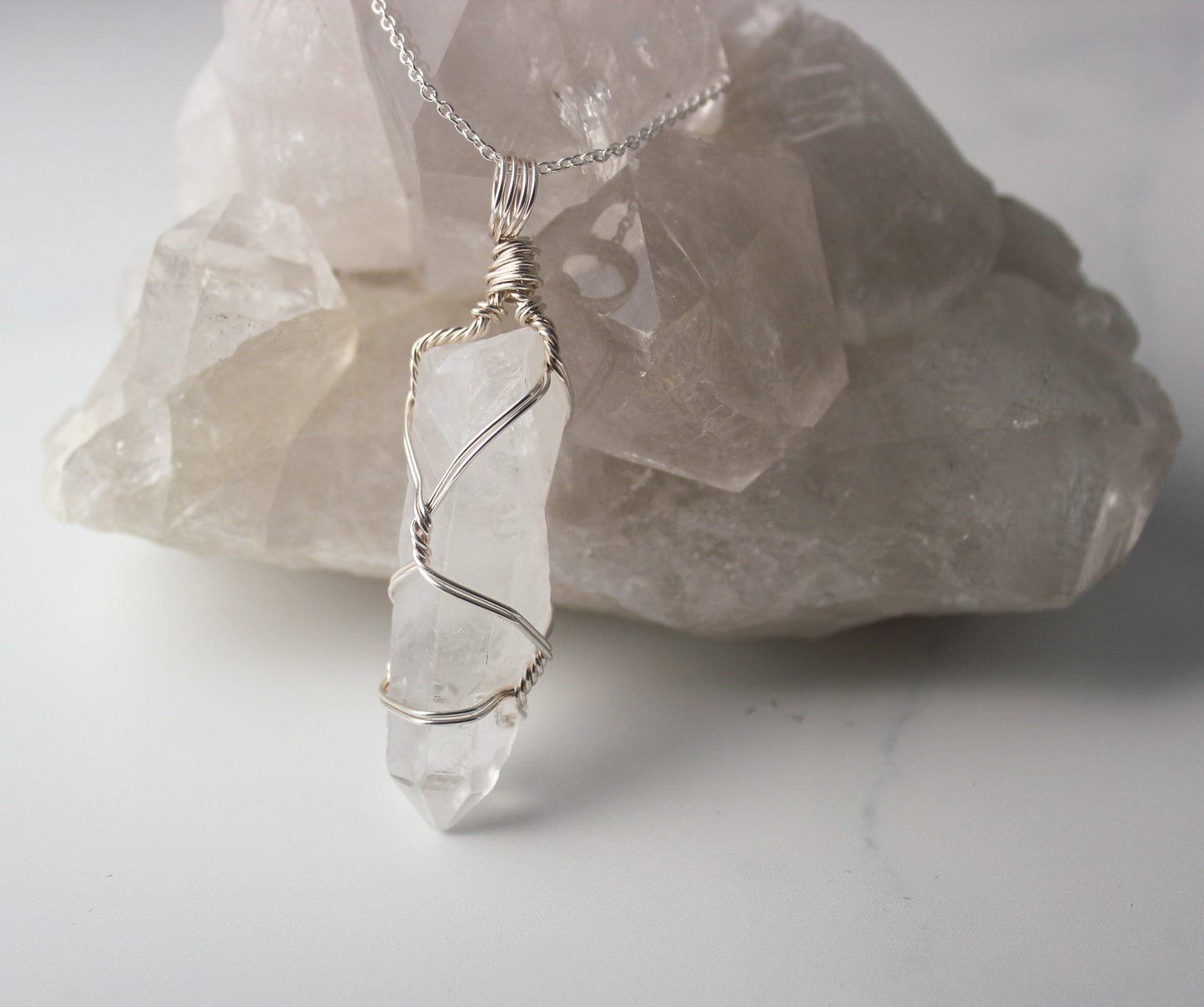 Clear Quartz & Sterling Silver Crystal Necklace - large pendant