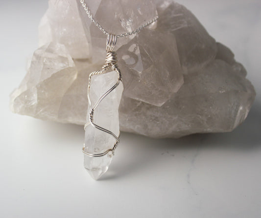 Clear Quartz & Sterling Silver Crystal Necklace - large pendant
